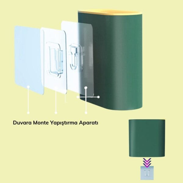 Duvara Monte Edilebilir Kapaklı Askılı Klozet Yumuşak Silikon Başlıklı Tuvalet Fırçası Seti (K0) - Görsel 5