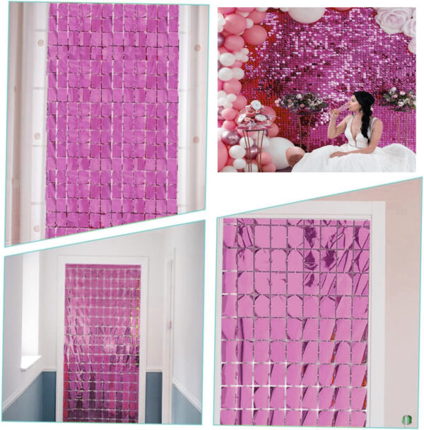 Ekstra Metalize Rose Gold Renk Disko Dikdörtgen Kesim Kapı Perdesi Dekorasyon 1x2 Metre (K0)