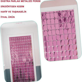 Ekstra Metalize Rose Gold Renk Disko Dikdörtgen Kesim Kapı Perdesi Dekorasyon 1x2 Metre (K0)