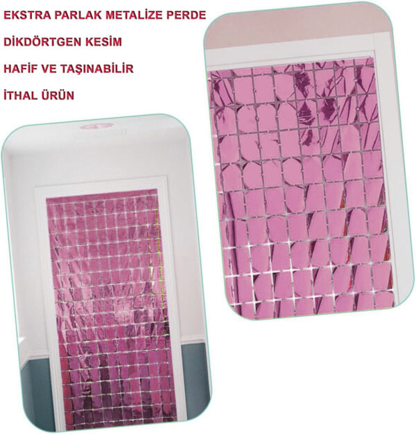 Ekstra Metalize Rose Gold Renk Disko Dikdörtgen Kesim Kapı Perdesi Dekorasyon 1x2 Metre (K0) - Görsel 2