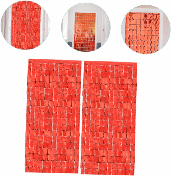 Ekstra Metalize Kırmızı Renk Disko Dikdörtgen Kesim Kapı Perdesi Dekorasyon 1x2 Metre - Görsel 3