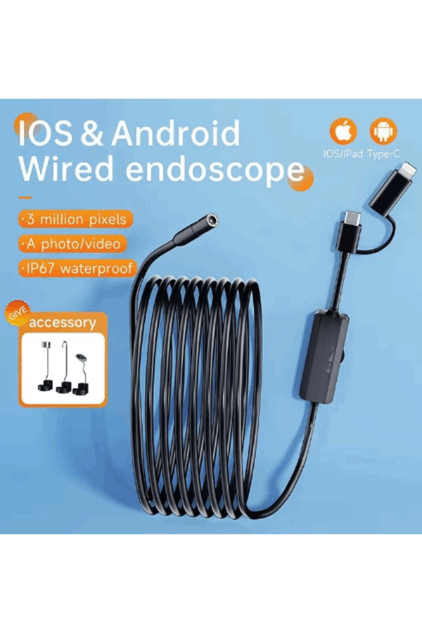Endoskop Yılan Video Kamera Ios Ve Android Uyumlu Led’li 10 Metre 8 Mm Sert Kablo 2mp - Görsel 2