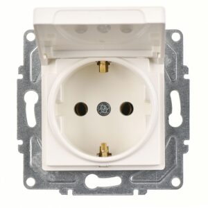 Günsan Eqona Fildişi Beyazı Kapaklı Topraklı Priz- 16A 250V - Vidalı