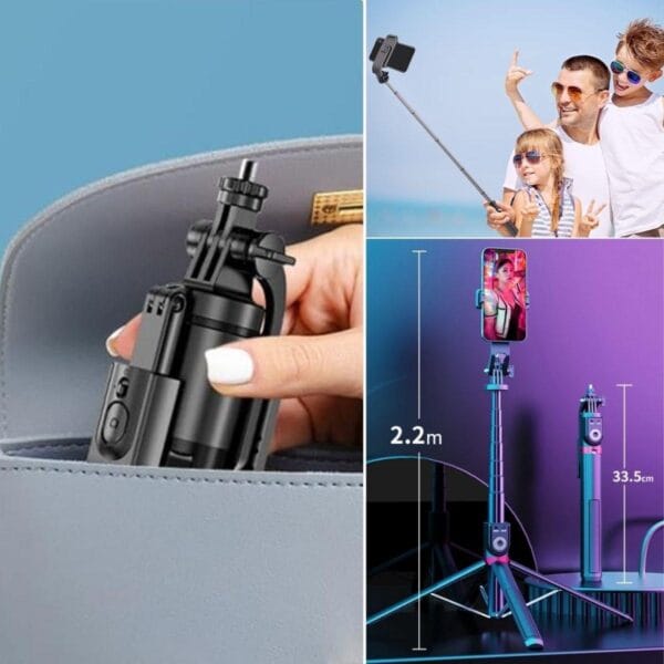 Fotoğraf Makinası ve Telefon Takılabilen 2si 1 Arada 2.2m Uzayan Selfie Çubuğu Kumandalı Tripod (K0) - Görsel 3