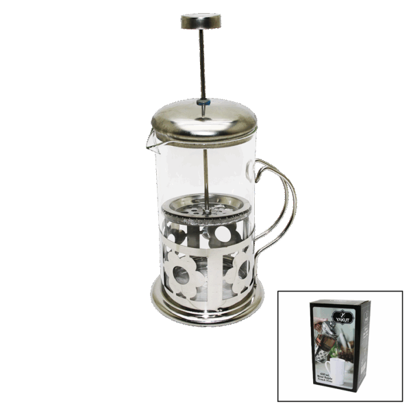 FRENCH PRESS 600ML CAM BİTKİ SÜZGEÇİ METAL KAFES - KAPAK (K0)