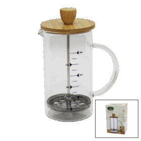 FRENCH PRESS 600ML - BAMBU KAPAKLI CAM BİTKİ SÜZGEÇ CAM KULPLU (K0)
