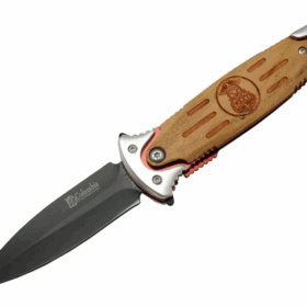 Fs 11031 Kahverengi Kamp Çakı 20cm- Police İşlemeli, Ahşap Sap, Kemerlikli, Cam Kırma Aparatlı