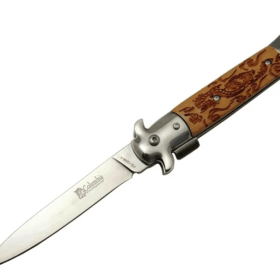 Fs 12461 Kahverengi  Çakı 23cm - Ejder İşlemeli Sap, Kemerlikli, Arkadan Tetikli