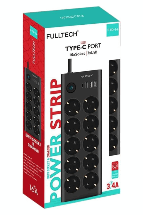 Ftr14 Type-c Girişli Akım Korumalı 10’lu Priz, 3 Usb - Görsel 3