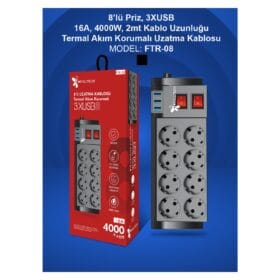 Fulltech Ftr-08 8’li Termal Akım Korumalı 3 Usb Li Priz (K0)