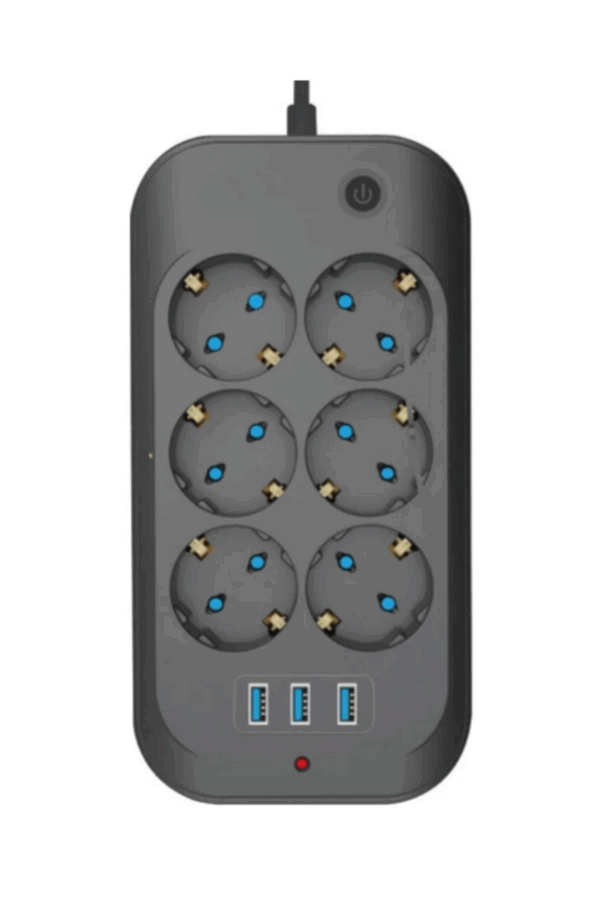 Termal Akım Korumalı, Çocuk Korumalı, 6’lı 2 Mt Uzatma Kablosu 6 X Priz, 3 X Usb
