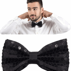 Gece Işıltısı Siyah Payetli Pullu Papyon 7x2 Cm