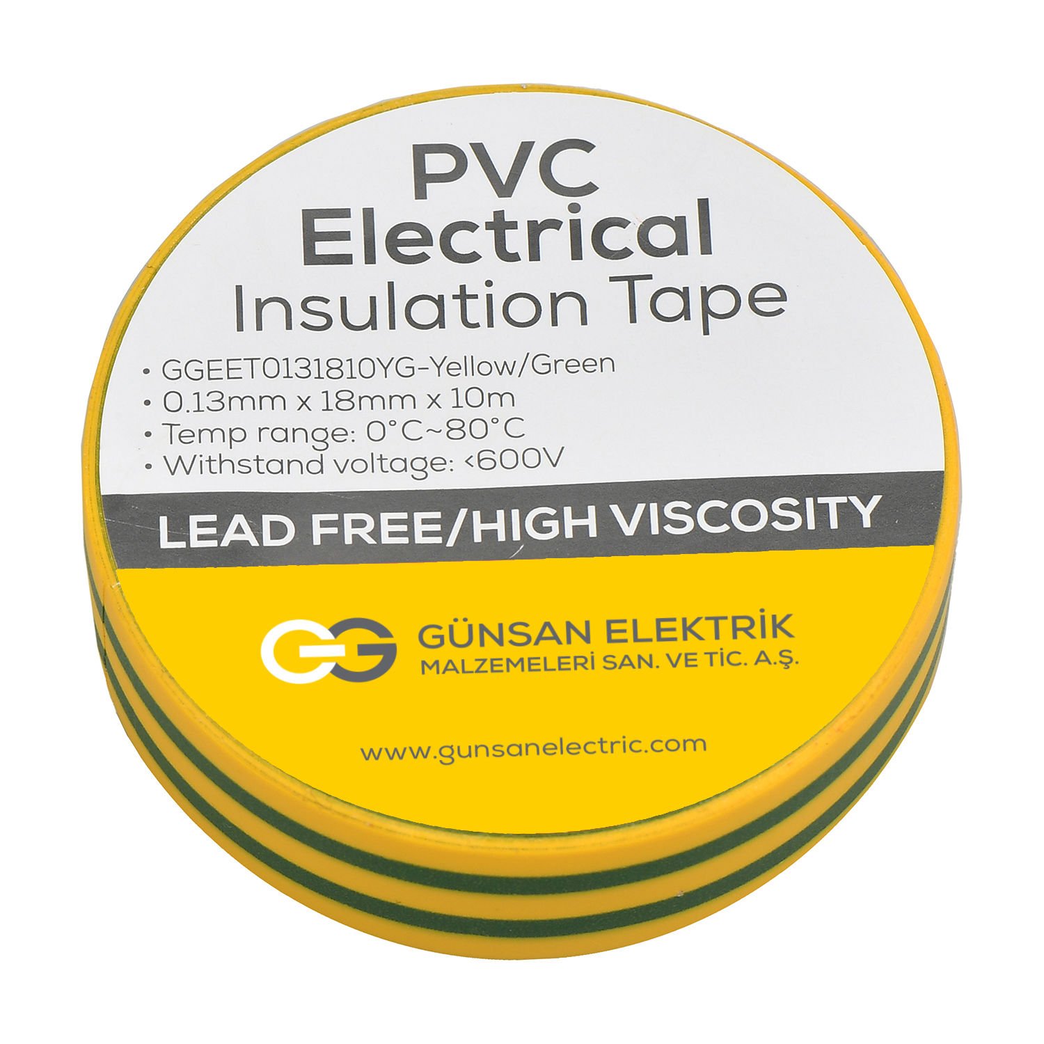 Günsan Valta Elekrik İzolasyon Bandı Sarı/Yeşil 0,13mmX18mmX10m - Görsel 2