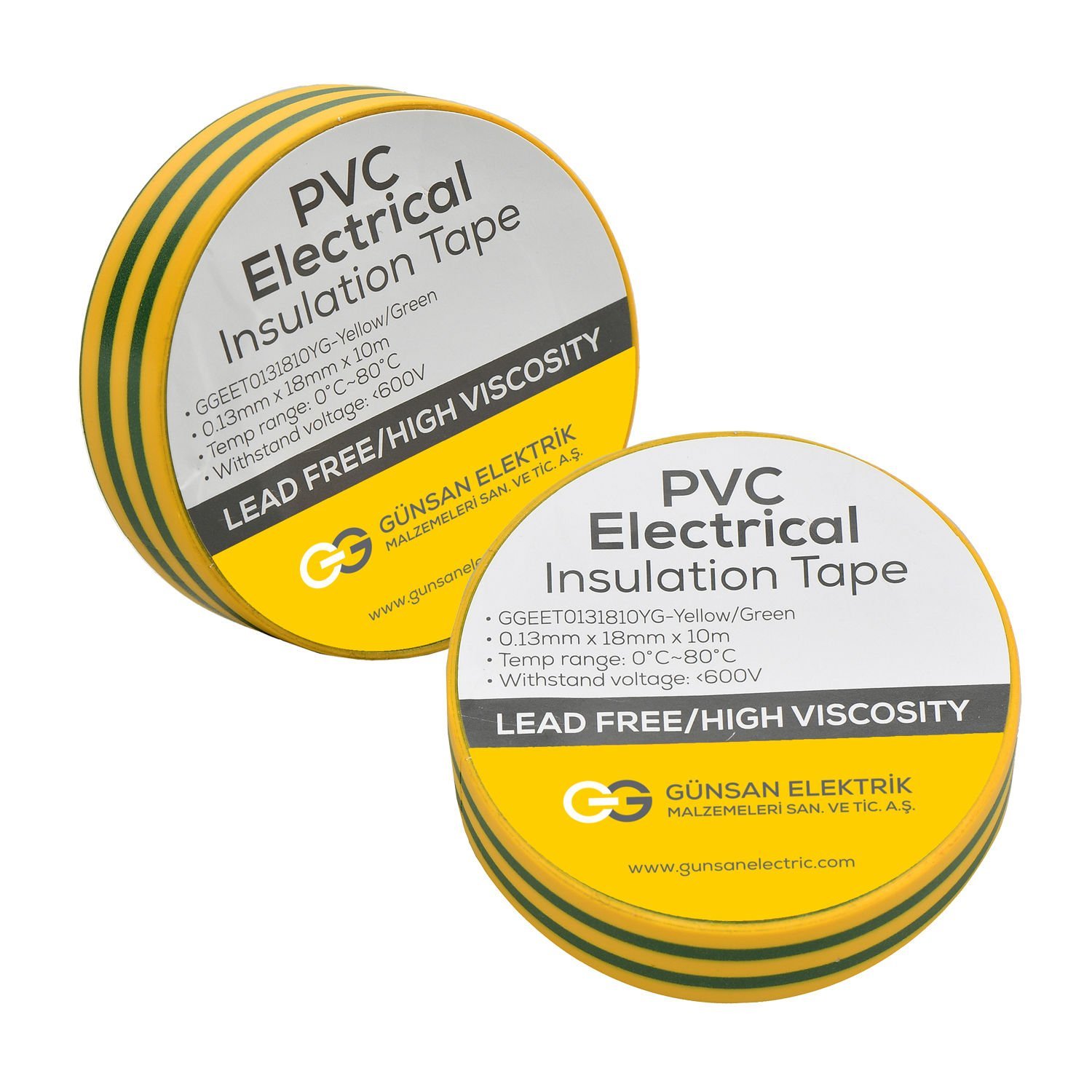 Günsan Valta Elekrik İzolasyon Bandı Sarı/Yeşil 0,13mmX18mmX10m - Görsel 3