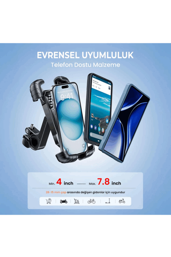 Gidon Bağlantılı Bisiklet Motosiklet İçin Esnek Abs 4-7.8″ İnç Telefon Tutucu 360° Dönebilen Tasarım - Görsel 6