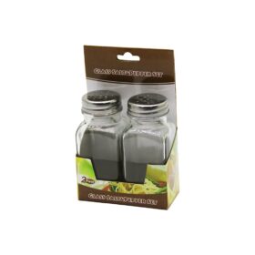 GLASS SALT 2Lİ METAL KAPAKLI DİKDÖRTGEN CAM TUZLUK - BAHARATLIK (K0)