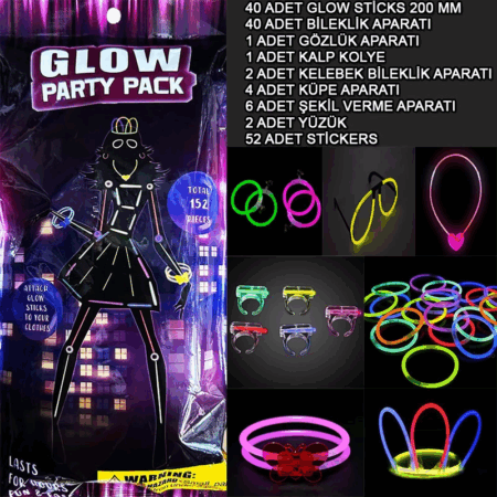 Çocuk Glow Parti Seti 152 Parçalık Lüks Glow Stick Kostüm Seti