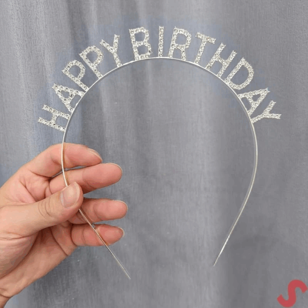 Gümüş Kristal Taşlı Happy Birthday Doğum Günü Tacı İthal Ürün A Kalite 17x16 Cm - Görsel 4
