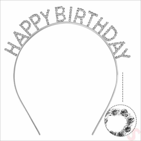 Gümüş Kristal Taşlı Happy Birthday Doğum Günü Tacı İthal Ürün A Kalite 17x16 Cm - Görsel 5