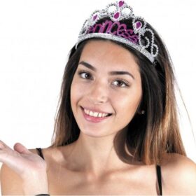 Gümüş Renk Prenses Yazılı Parti Tacı 60 cm (K0)