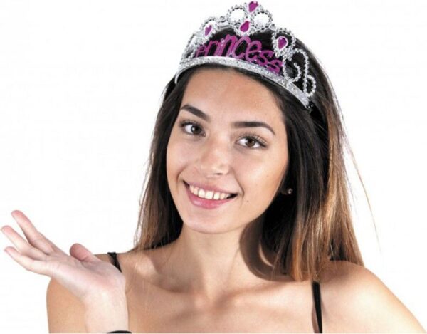 Gümüş Renk Prenses Yazılı Parti Tacı 60 cm (K0)