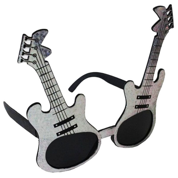 Gümüş Renk Rockn Roll Gitar Şekilli Parti Gözlüğü 15x15 cm (K0)