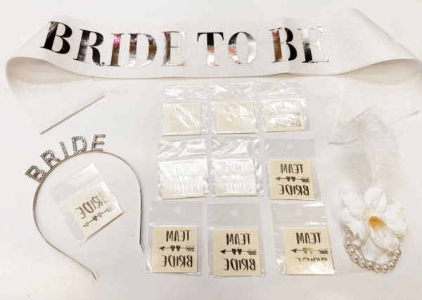 Gümüş Renk Bride Partisi Taç Kuşak Dövme Bileklik Seti Full 13 Parça - Görsel 2