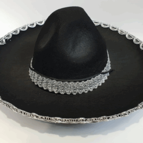 Gümüş Renk Şeritli Meksika Mariachi Latin Şapkası 55 Cm Çocuk