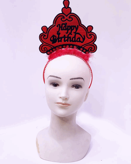 Çocuk Happy Birthday Neon Kırmızı Renk Doğum Günü Tacı 24x15 cm
