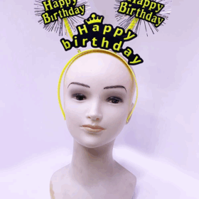 Happy Birthday Püsküllü Neon Sarı Renk Doğum Günü Tacı 22x19 Cm