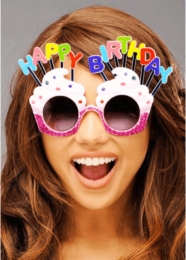 Happy Birthday Yazılı Beyaz Fuşya Renk Parti Gözlüğü 12x7 Cm - Görsel 2