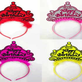 Happy Birthday Yazılı Neon Renk Taç 12 Adet