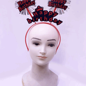 Happy Birthday Yazılı Püsküllü Neon Kırmızı Renk Doğum Günü Tacı 22x19 Cm