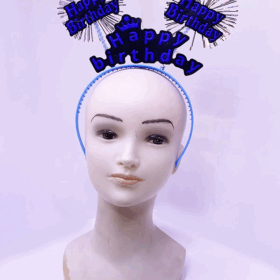 Happy Birthday Yazılı Püsküllü Neon Mavi Renk Doğum Günü Tacı 22x19 Cm
