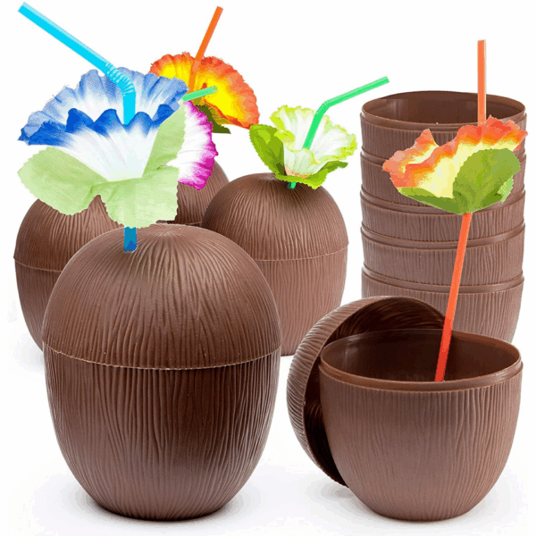 Hindistan Cevizi Hawaii Luau Aloha Pipetli İçecek Kabı Bardak 10x13 Cm 1 Adet - Görsel 3