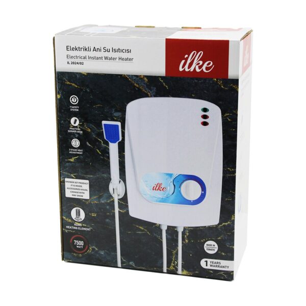 İLKE IL-2024/02 ELEKTRİKLİ ŞOFBEN 7500W 3 KADEMELİ ISI AYARI 7 EMNİYET SİSTEMİ DUŞ BAŞLIK--ASKI - HORTUM - APARAT (K0)