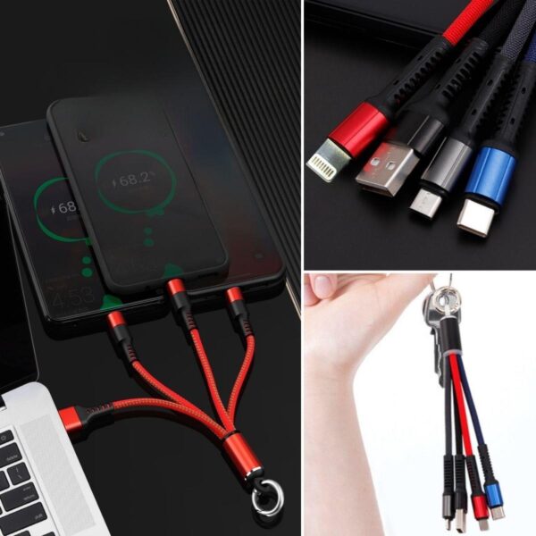 Işıklı Anahtarlık Model 3 in 1 USB Çıkışlı MİKRO,TYPE-C ve İphone Uyumlu Şarj Kablosu (K0) - Görsel 4