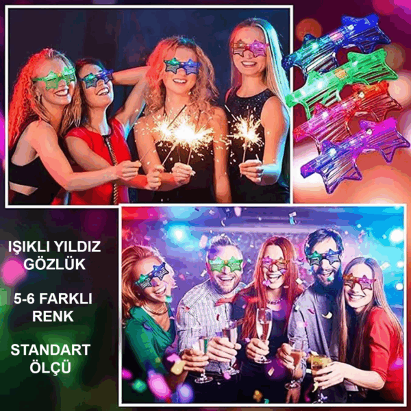 Işıklı Yıldız Gözlük Ledli Parti Gözlüğü 6 Renk 12 Adet - Görsel 3
