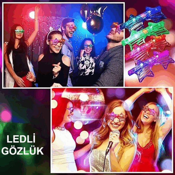 Işıklı Yıldız Gözlük Ledli Parti Gözlüğü 6 Renk 12 Adet - Görsel 4