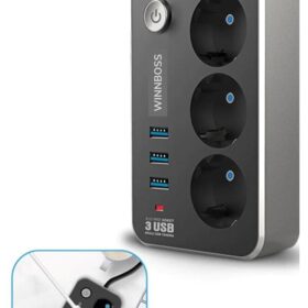 Isıya Dayanıklı Termal Akım Korumalı 2 Mt 10A 2500W 3lü Priz ve 3 Usbi 2.1A Uzatma Kablosu (K0)