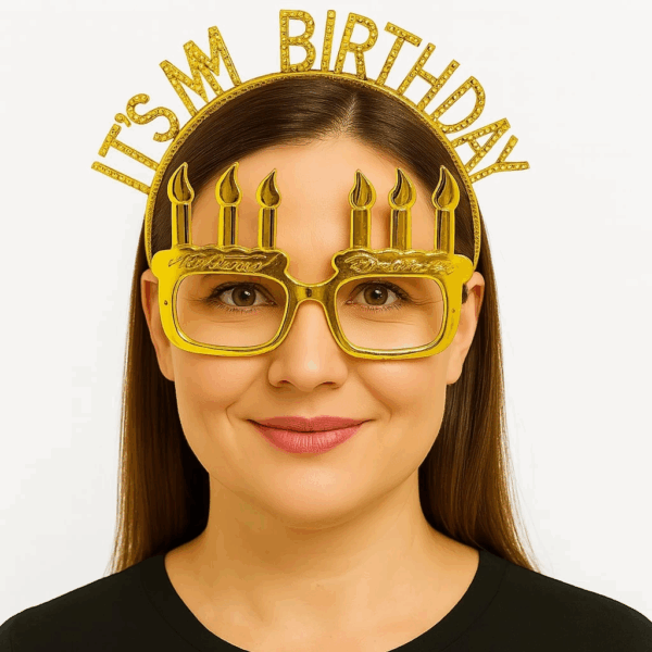 İt39s My Birthday Yazılı Taç Ve Mum Şekilli Gözlük Seti Altın Renk - Görsel 2