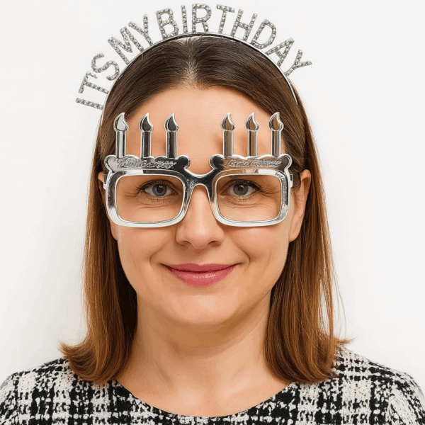 İt39s My Birthday Yazılı Taç Ve Mum Şekilli Gözlük Seti Gümüş Renk - Görsel 2