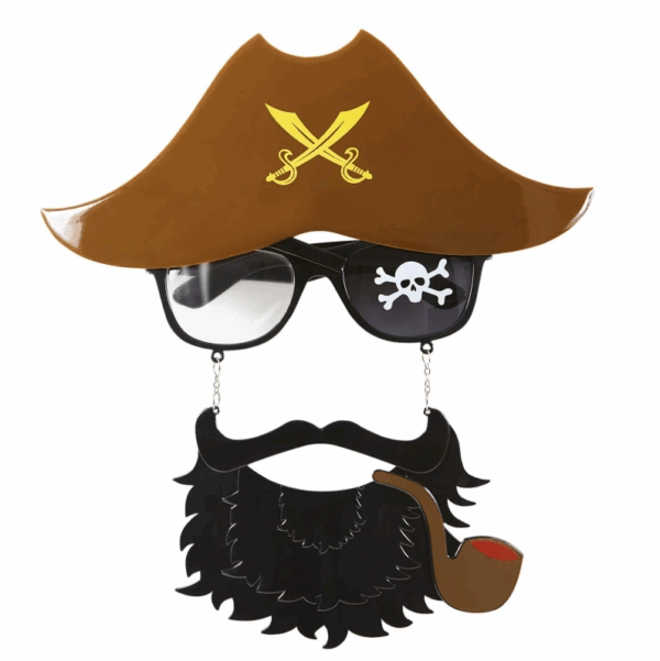 Kahve Renk Şapkalı Siyah Sakallı Lu Jack Sparrow Denizci Korsan Gözlüğü 24x25 Cm - Görsel 2