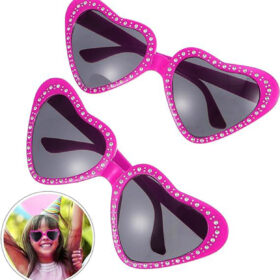 Kalp Şekilli Taşlı Parti Gözlüğü Pembe Renk 6x16 cm (K0)