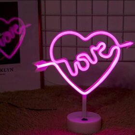 Kalpli Love Yazılı Dekoratif Neon Pilli Led Masa ve Gece Lambası (K0)