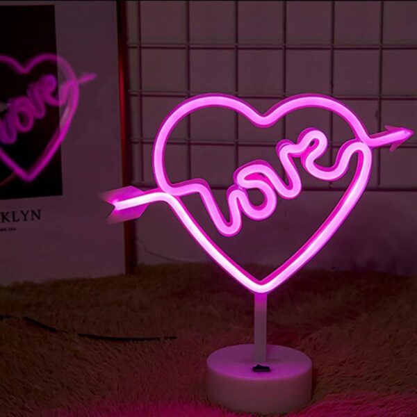 Kalpli Love Yazılı Dekoratif Neon Pilli Led Masa ve Gece Lambası (K0) - Görsel 2