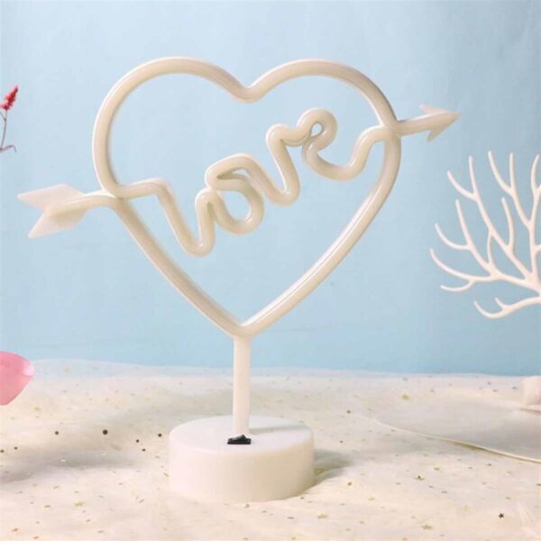 Kalpli Love Yazılı Dekoratif Neon Pilli Led Masa ve Gece Lambası (K0) - Görsel 4