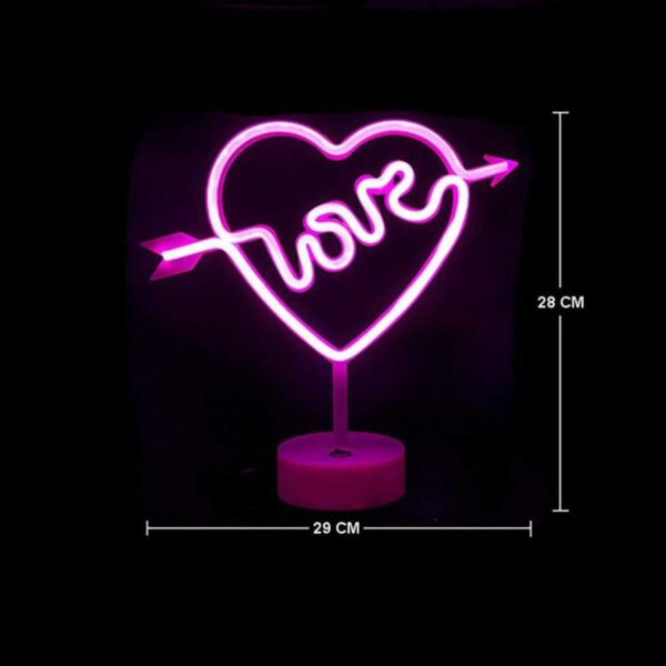 Kalpli Love Yazılı Dekoratif Neon Pilli Led Masa ve Gece Lambası (K0) - Görsel 5