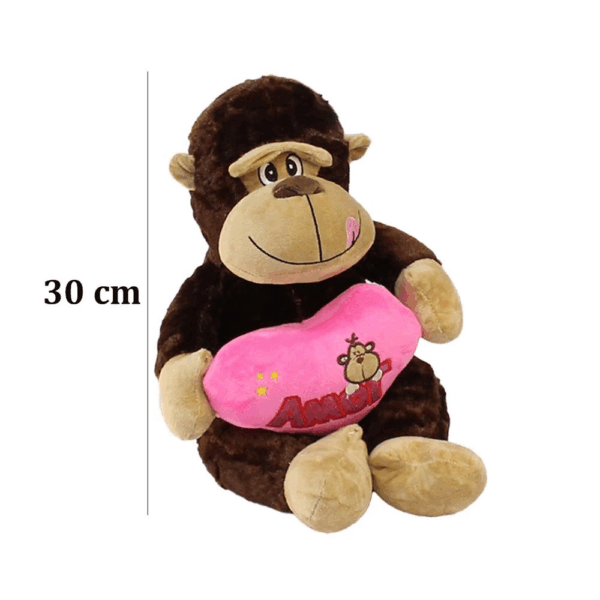 Çocuk Kalpli Maymun Peluş Oyuncak 30 cm - Görsel 4