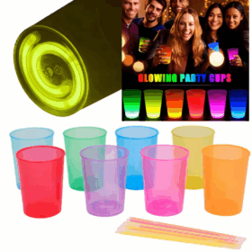 Karanlıkta Yanan Gece Işığı Mega Glow Bardaklar 8 Adet 8.5 X 10.5 Cm